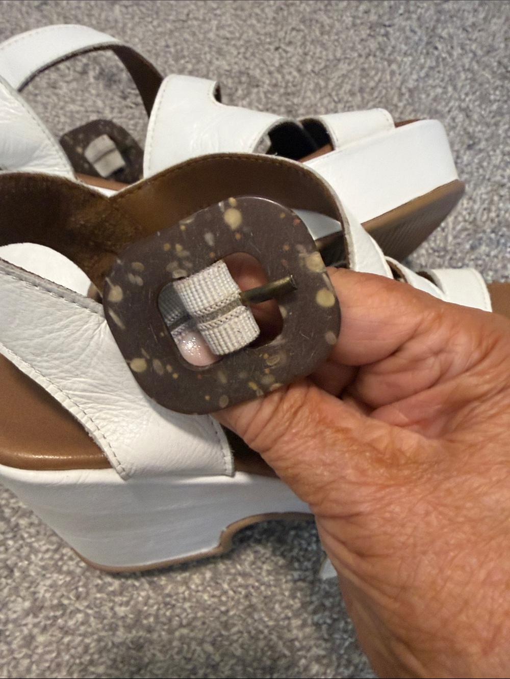 Bueno White and Brown Leather Slingback Sandals - Picture 4 of 6